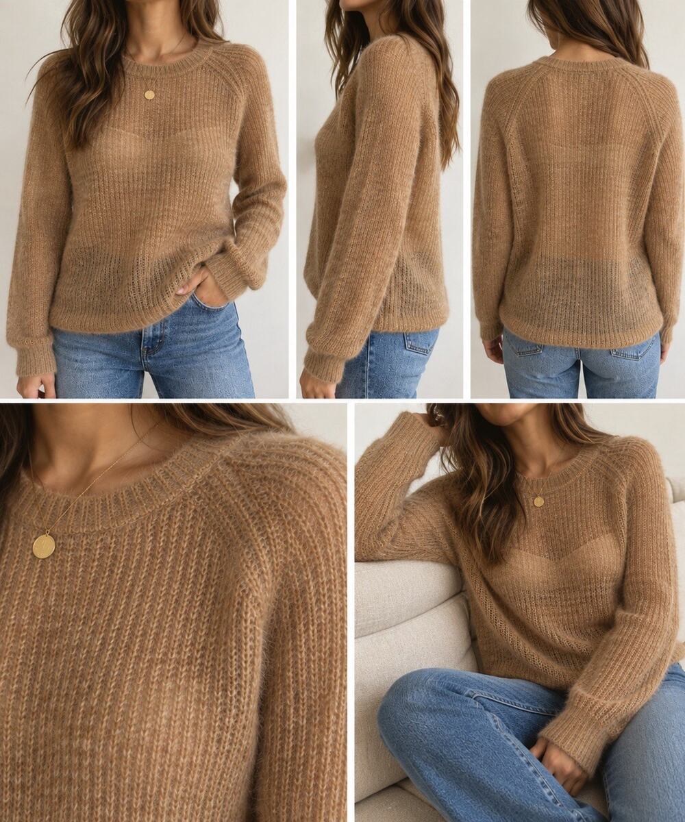 VINCE Alpaca Mohair Blend Ribbed Crewneck Sweater – XS – Camel/Tan